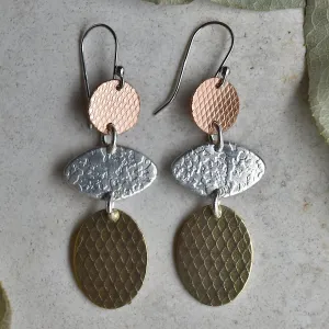 Triple Drop Earrings - Silver, Copper & Brass