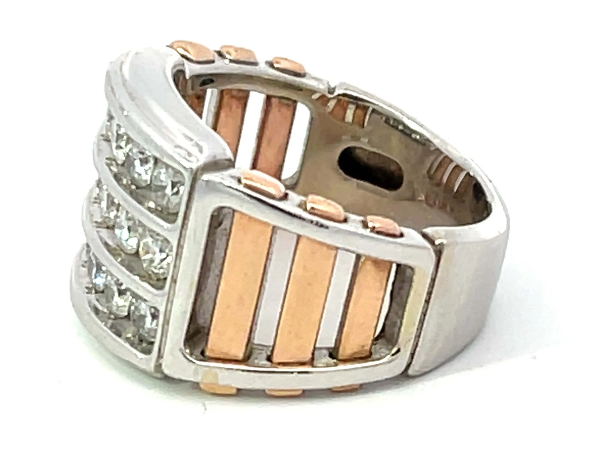 Two Toned 3 Diamond Row Ring in 14k White and Rose Gold