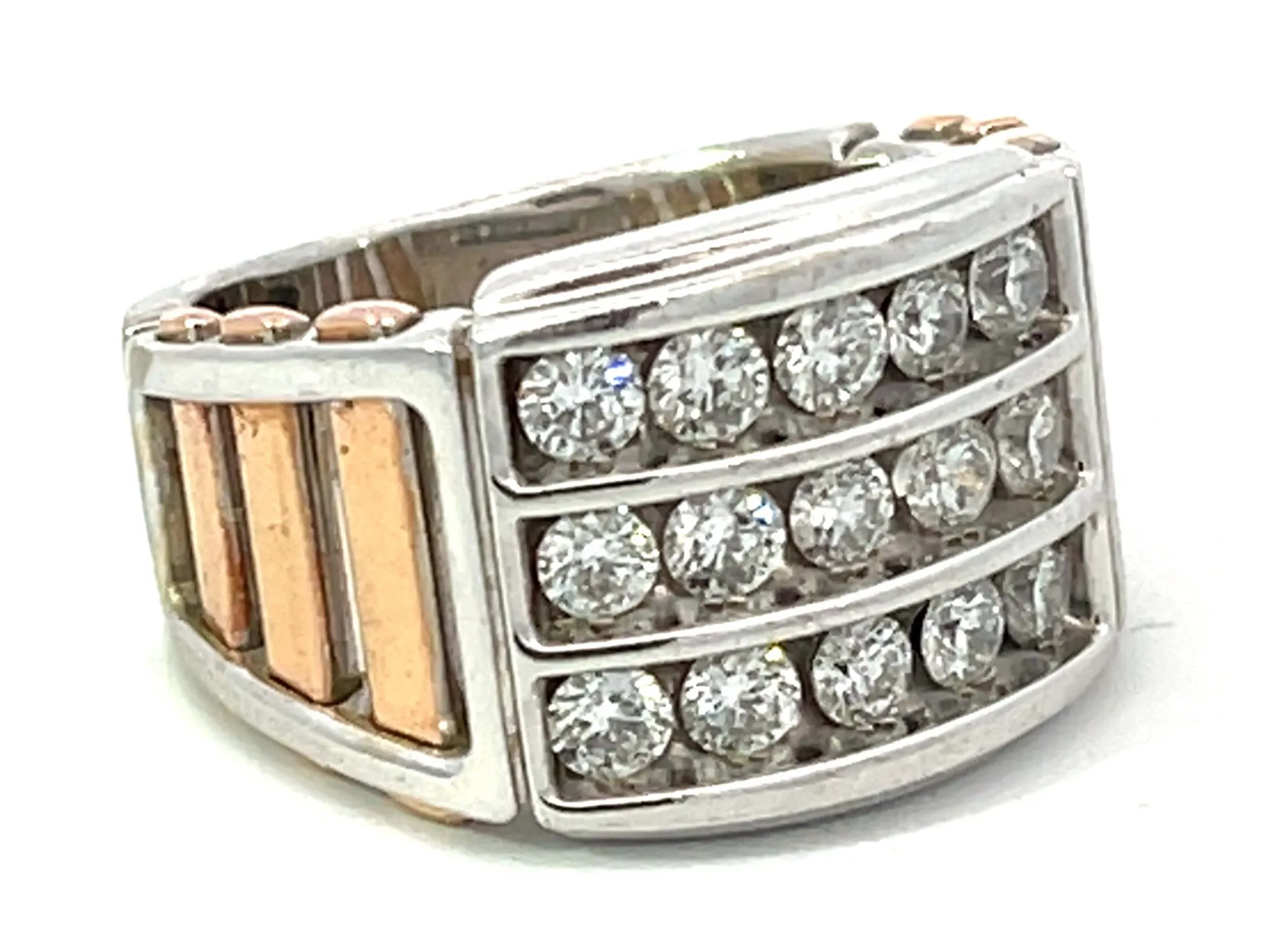 Two Toned 3 Diamond Row Ring in 14k White and Rose Gold