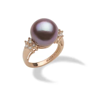 Ultraviolet Freshwater Pearl Ring in Rose Gold with Diamonds - 12-13mm