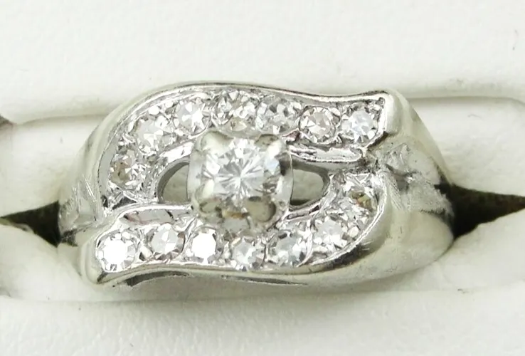Vintage 0.5ct tw Natural Diamond Wave Design Ring 14k White Gold Size 5.5