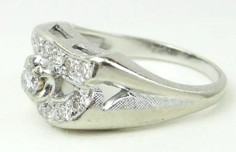 Vintage 0.5ct tw Natural Diamond Wave Design Ring 14k White Gold Size 5.5