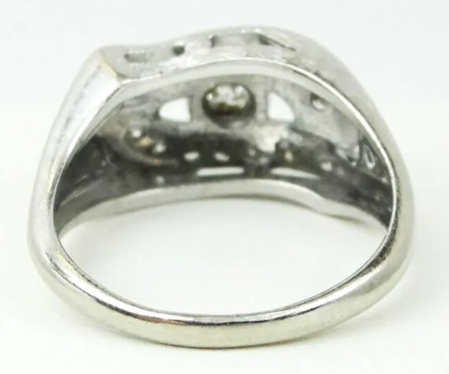 Vintage 0.5ct tw Natural Diamond Wave Design Ring 14k White Gold Size 5.5