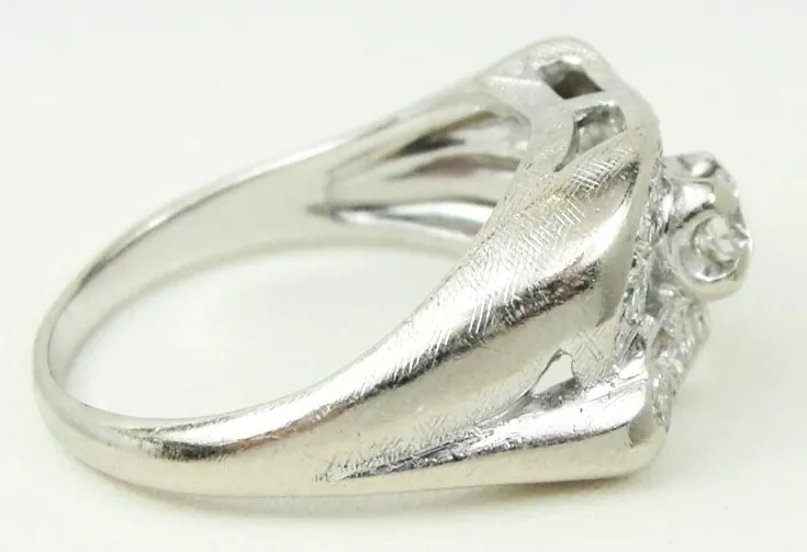 Vintage 0.5ct tw Natural Diamond Wave Design Ring 14k White Gold Size 5.5