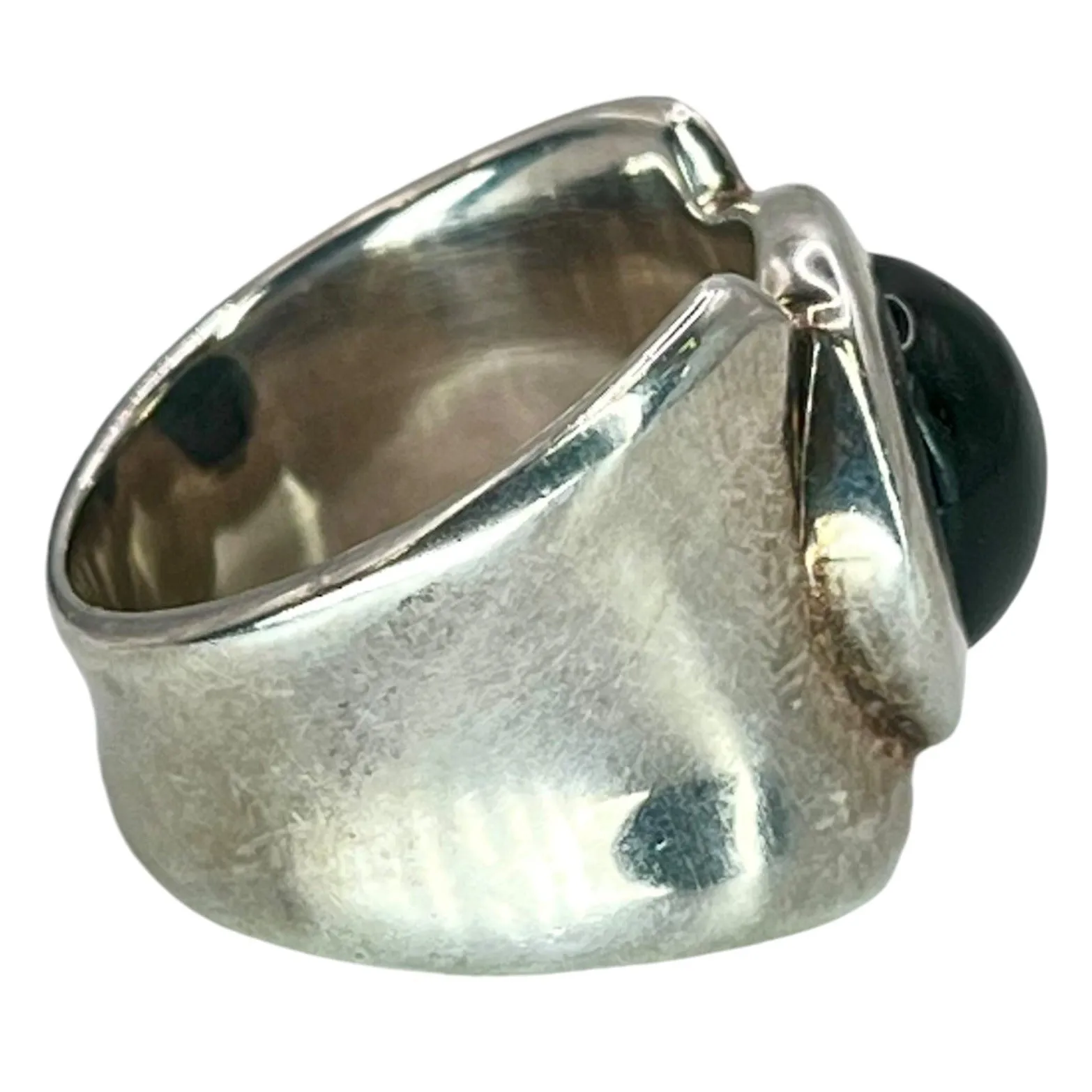Vintage 925 Sterling Silver Black Onyx Ring Size 6.75 Modernist Chunky