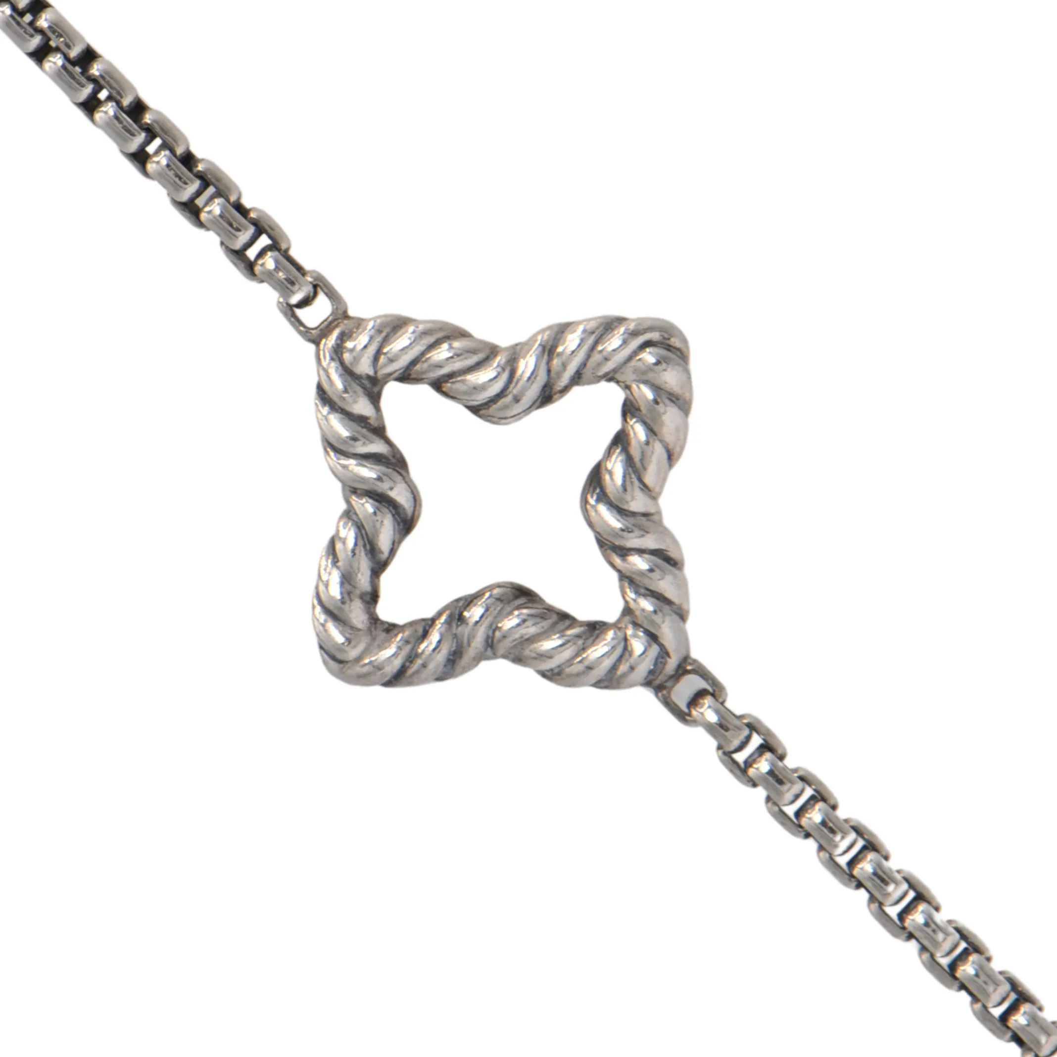 Vintage David Yurman Sterling Silver Quatrefoil Box Chain Necklace
