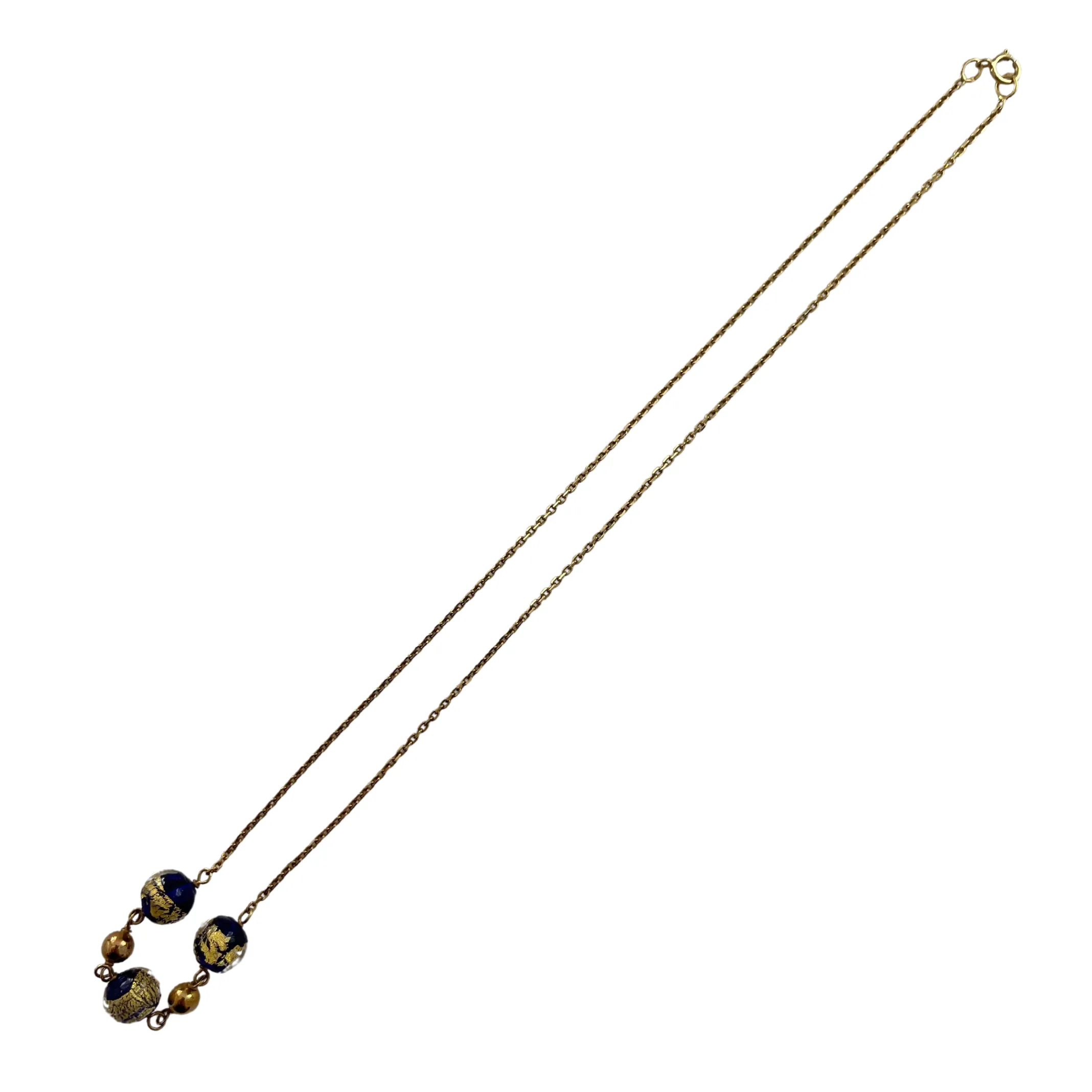 Vintage French 18K Yellow Gold Venetian Glass Necklace