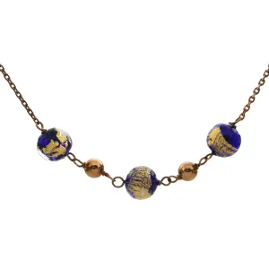 Vintage French 18K Yellow Gold Venetian Glass Necklace