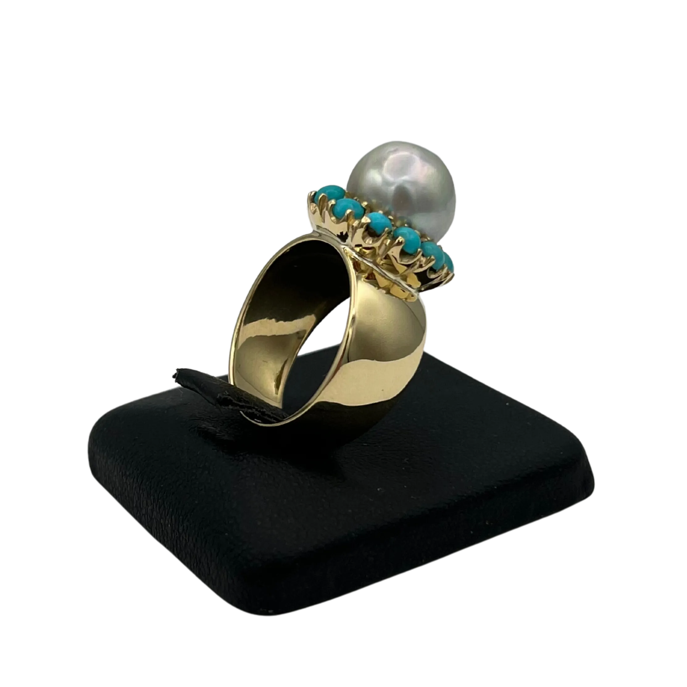 Vintage "Vack" Baroque Pearl and Turquoise Ring in 18k yellow gold