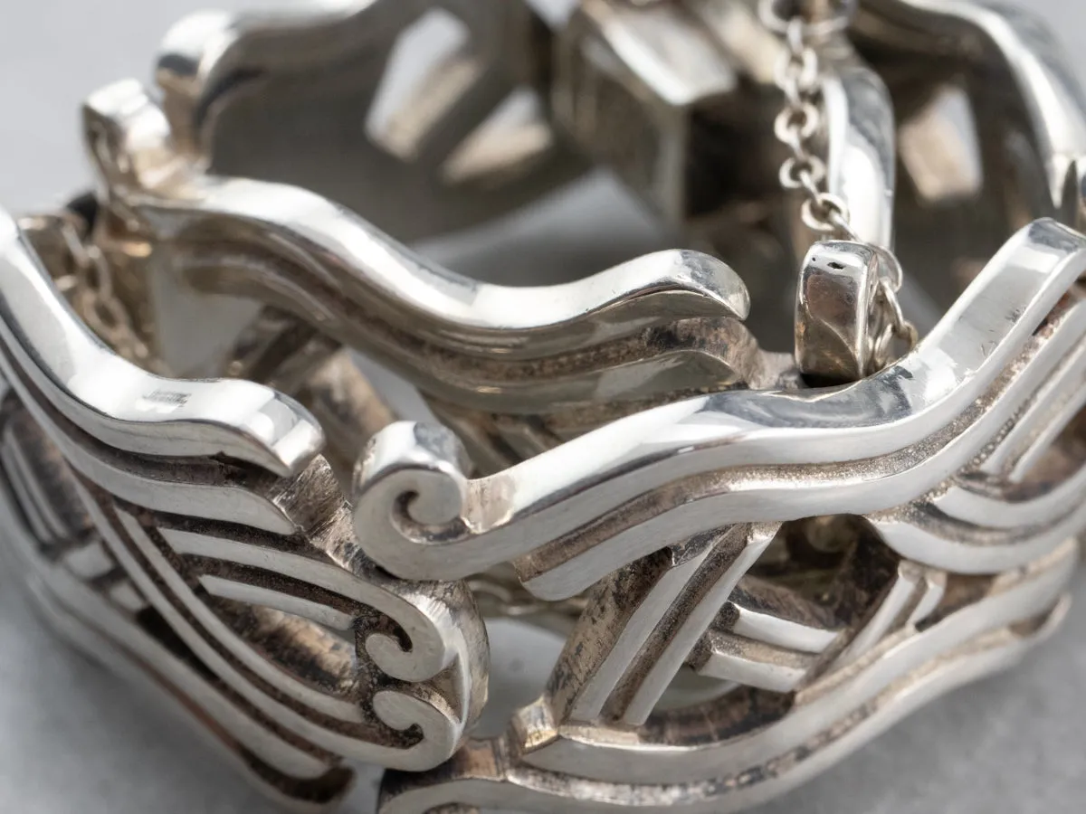 Vintage Taxco Sterling Silver Patterned Link Bracelet