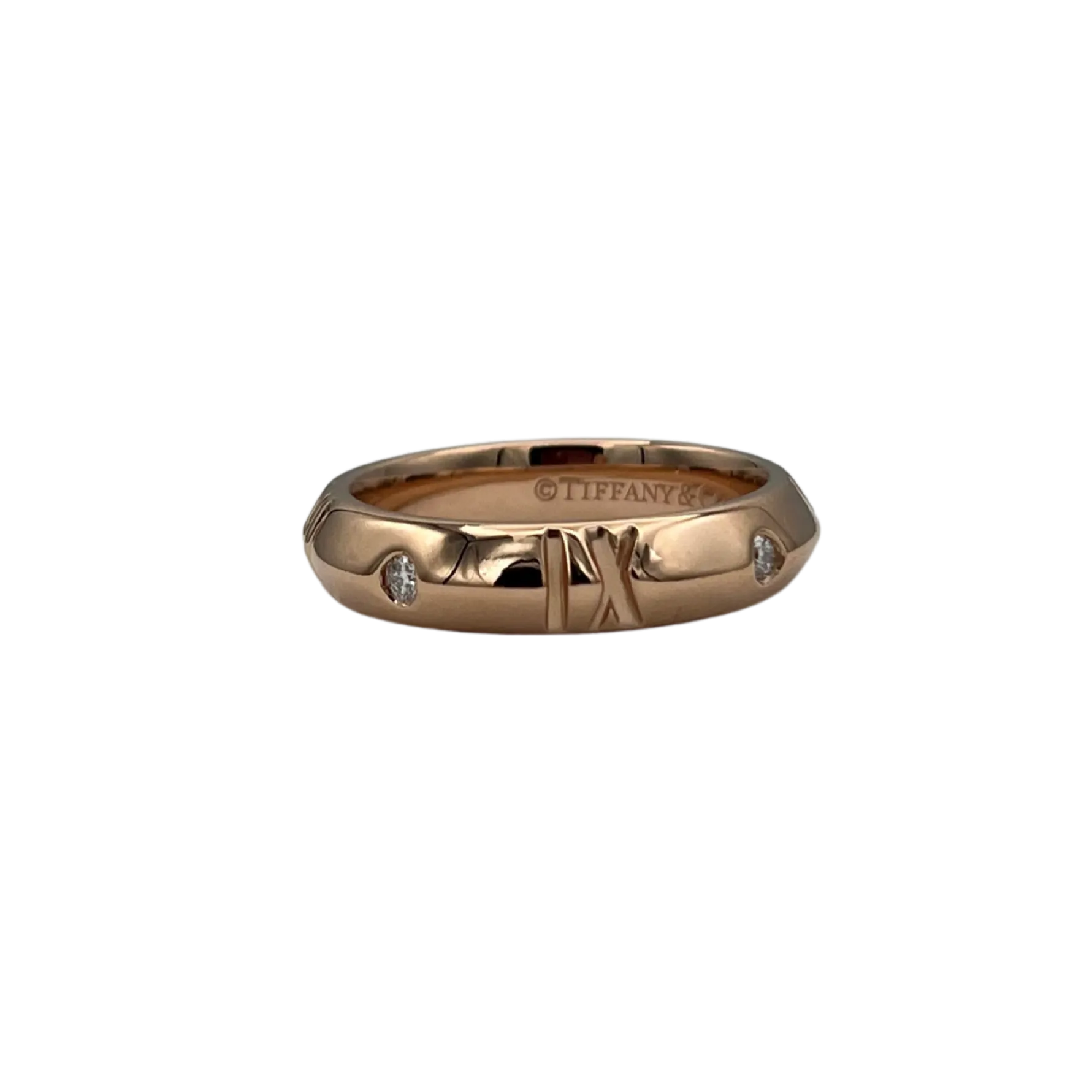 Vintage Tiffany & Co. Atlas X Closed 0.10ct 18k Rose Gold Diamond band