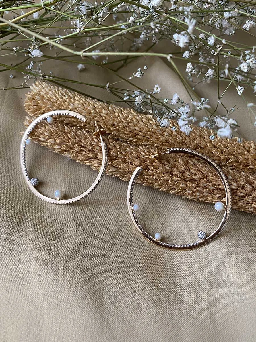 White Color Gold Plated Faux Diamond Earrings - CZEAR272G
