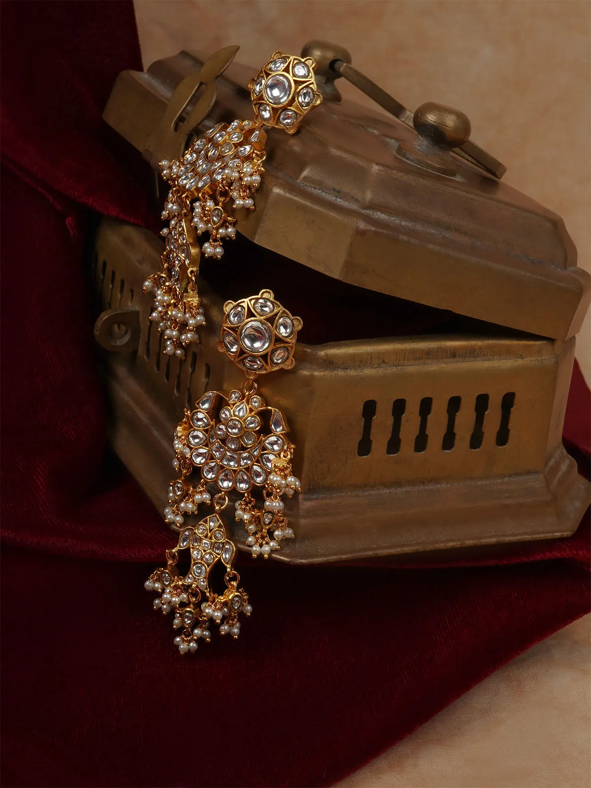 White Color Gold Plated Jadau Kundan Earrings - ME1288