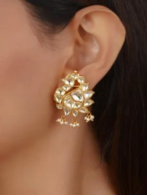 White Color Gold Plated Jadau Kundan Earrings - ME751Y