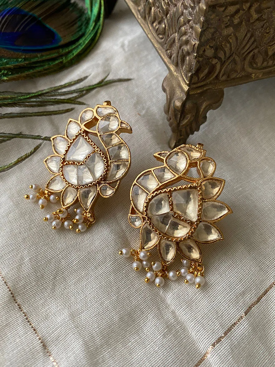 White Color Gold Plated Jadau Kundan Earrings - ME751Y