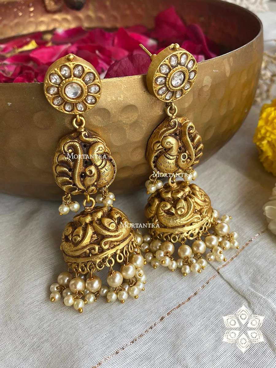White Color Gold Plated Temple Earrings - TMPEAR47