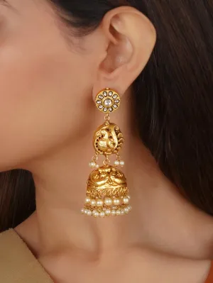 White Color Gold Plated Temple Earrings - TMPEAR47