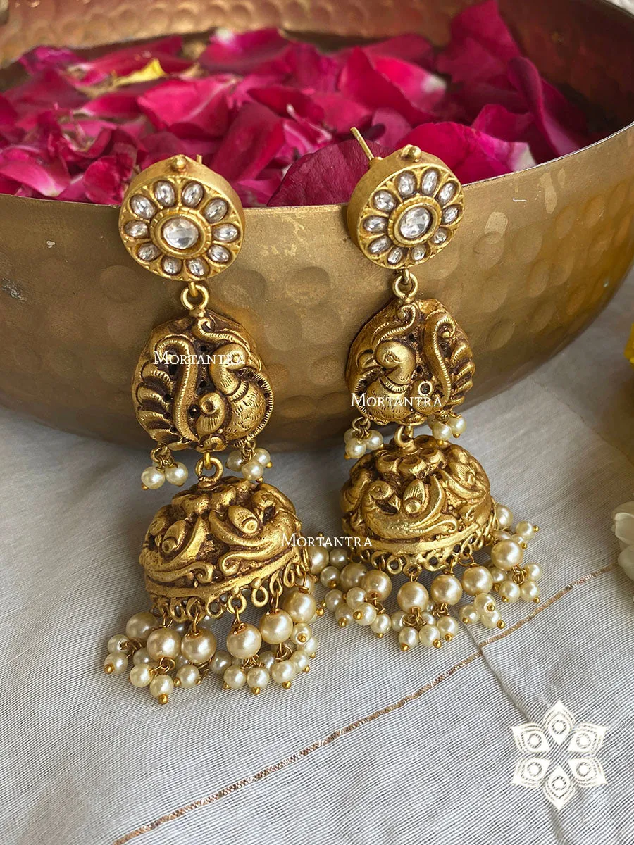 White Color Gold Plated Temple Earrings - TMPEAR47