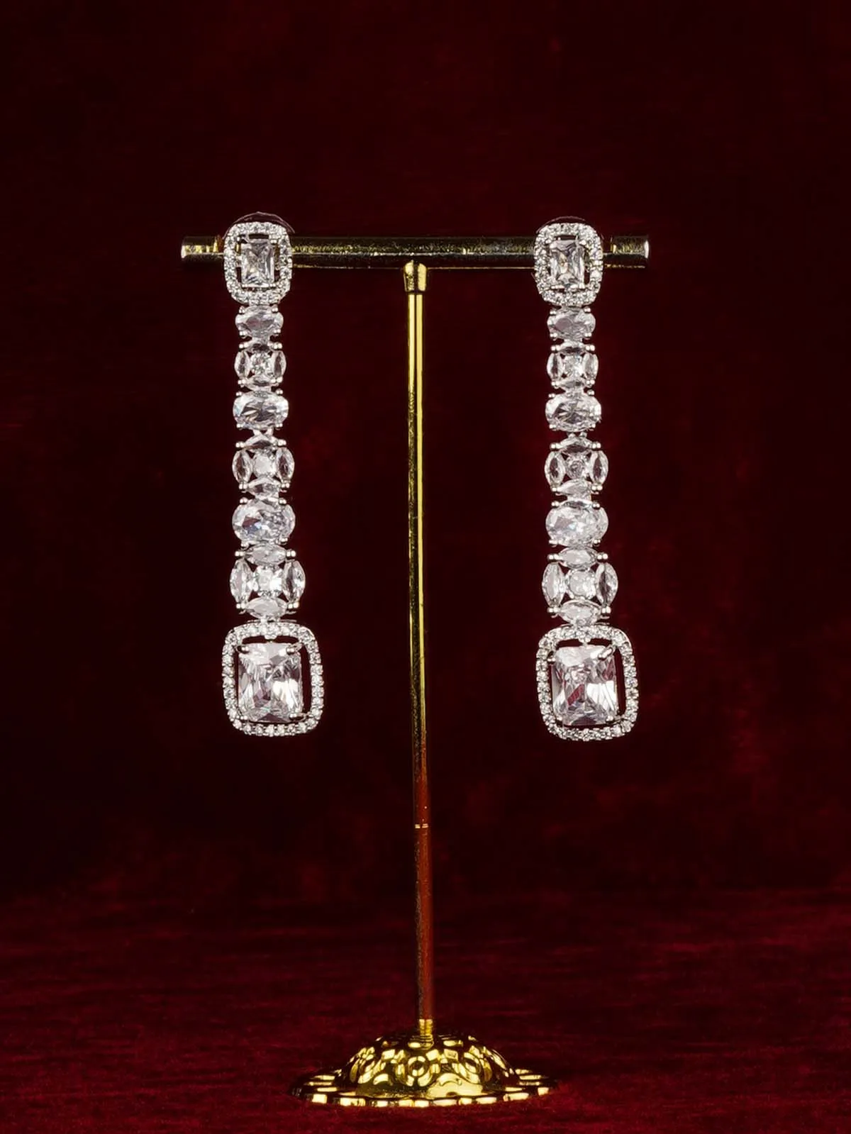 White Color Silver Plated Faux Diamond Earrings - CZEAR612
