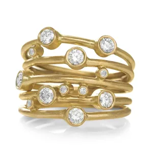 Wille Jewellery White Diamond Gold Bubble Wrap Band Ring