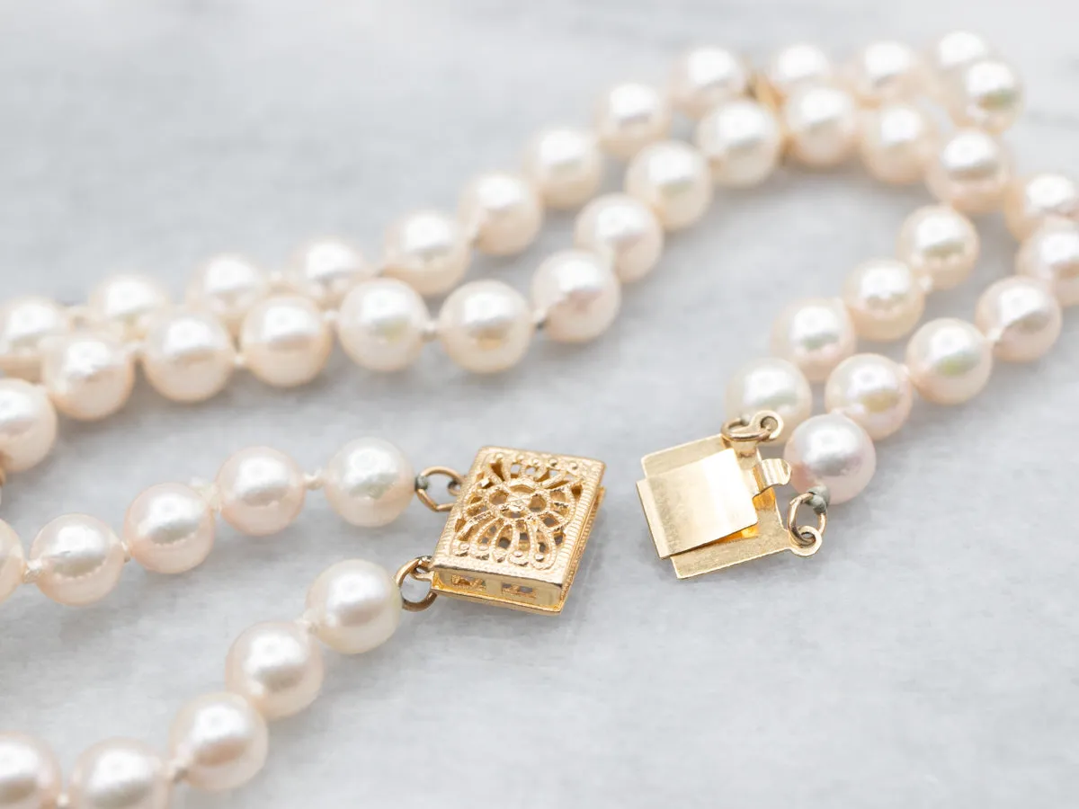 Yellow Gold Pearl Double Strand Bracelet