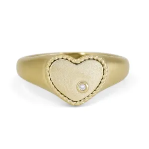 Yvonne Leon Diamond Matte Gold Heart Pinky Ring