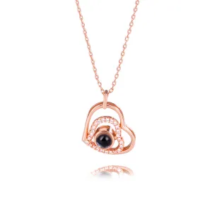 Zirconia Heart Pendant Projection Necklace with Picture inside